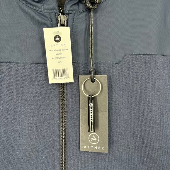 Aether Mens Assemblage Hoodie Full Zip Size S Total Eclipse Navy Blue Active NEW - Picture 6 of 13